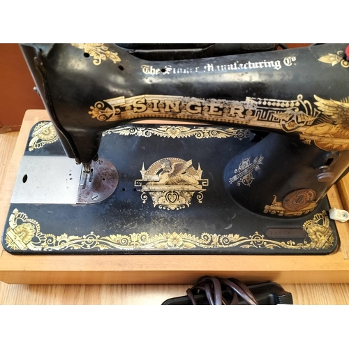 556 - Singer Sewing Machine with Egyptian Design. With Case. Collection Only.