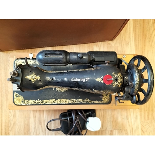 556 - Singer Sewing Machine with Egyptian Design. With Case. Collection Only.