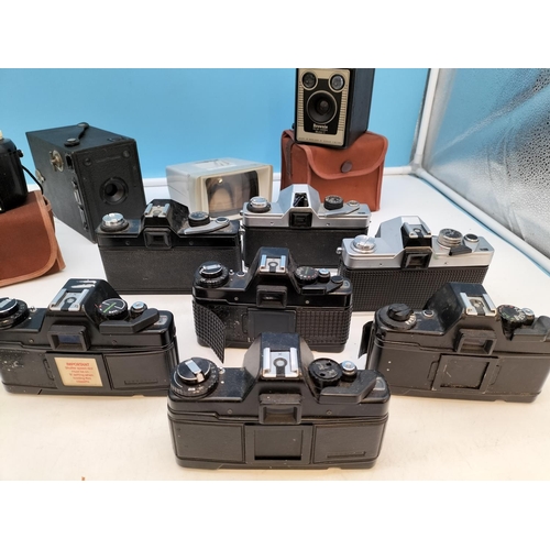 594 - Box of Mixed 35mm Camera Bodies plus Camcorder, etc.