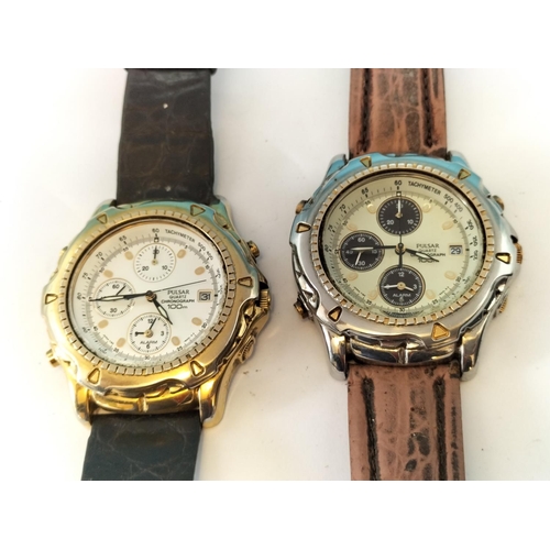 602 - 2 x Pulsar Quartz Chronograph 100M Men's Watches. Require Batteries.