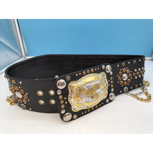 605 - Elvis Presley 70's Style Leather Concert Belt with Studs and Eagle Buckle. 42