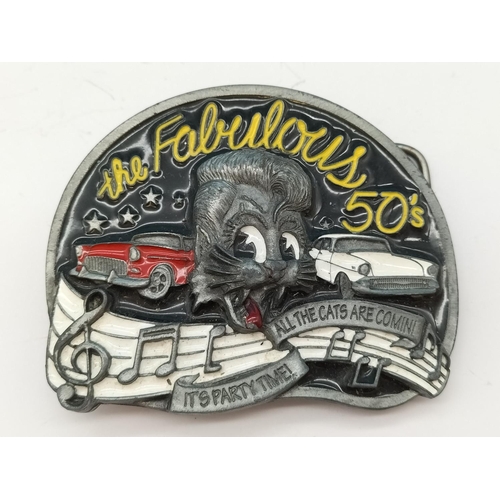 615 - Belt Buckles (3) - 2 x Elvis Presley, 1 x The Fabulous 50's.