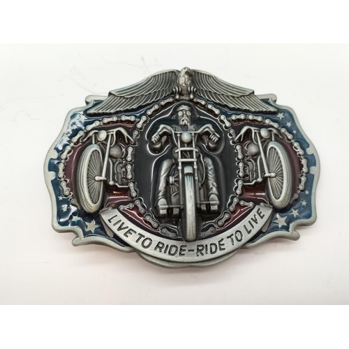 617 - Belt Buckles (3) - Harley Davidson, Live to Ride and Elvis Presley.