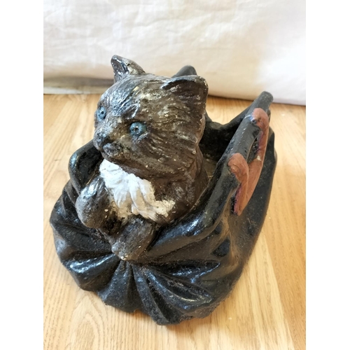 629 - Concrete Garden Statue of Cat in Doctor's Bag. 23cm High, 26cm x 17cm. Collection Only.