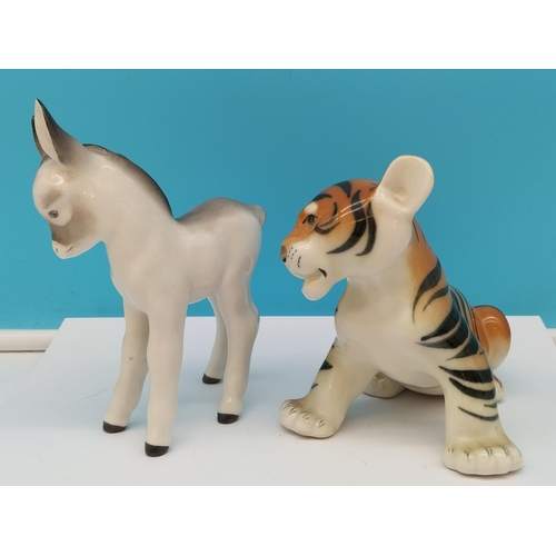 639 - Vintage Lomonosov Tiger Club Figure plus a Figure of a Donkey. Tallest 14cm.