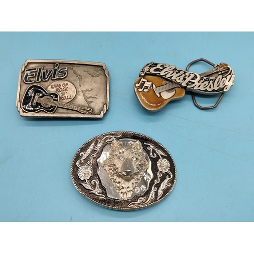 648 - Belt Buckles (3) - 2 x Elvis and Wolf Head.