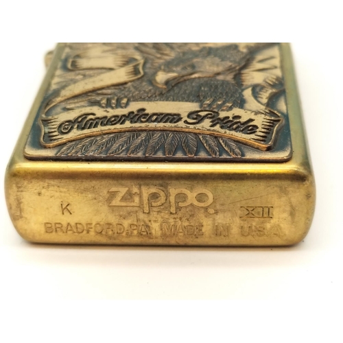 649 - Zippo Brass Lighter 'Harley Davidson American Pride'. Requires Flint.