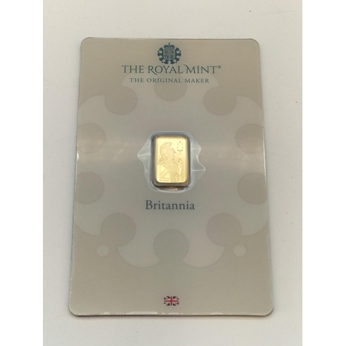 7 - Royal Mint 1 Gram Fine Gold Britannia Bar.