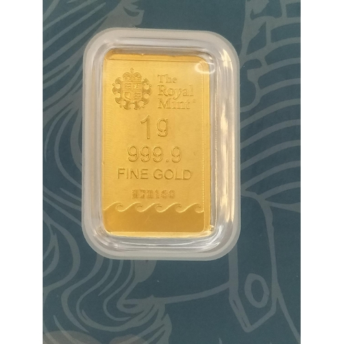 7 - Royal Mint 1 Gram Fine Gold Britannia Bar.