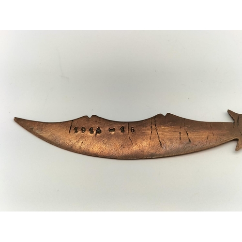 75 - WWI POW Camp Trench Art Copper Letter Opener Made from the Driving Band of an Artillery Shell. Dated... 