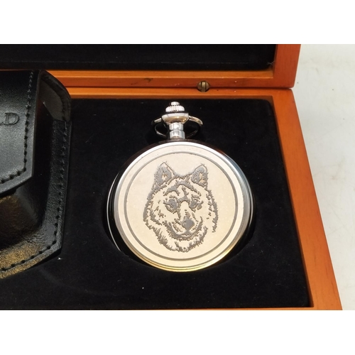 79 - Legend of the Wind Wolf Pocket Watch with Leather Case in Presentation Box. 19cm x 12cm x 6cm.