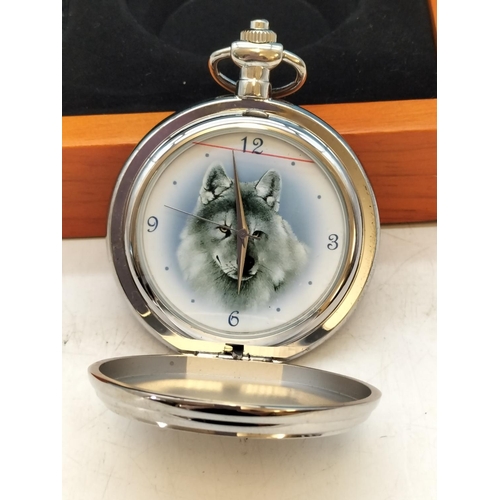 79 - Legend of the Wind Wolf Pocket Watch with Leather Case in Presentation Box. 19cm x 12cm x 6cm.