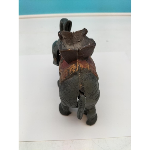 85 - Cast Metal Elephant Money Box. 12cm High, 17cm x 6cm.