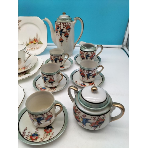 99 - Japanese Hand Painted 12 Piece Part Coffee Set by Klimax plus 15 Pieces Gladstone China Semi Hand Pa... 