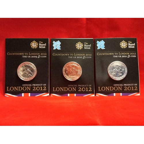 73 - Royal Mint UK London 2012 Olympic Games Five Pound Coins (5) to Include 2009, 2010, 2011, 2012 Count... 