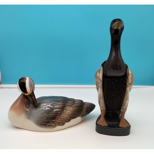 102 - Clothes Brush with Stand in the Shape of a Duck plus Spanish Porcelain Figure of a Duck. 15cm High, ... 