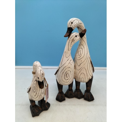 105 - New with Tags Homeworks Indian Runner Duck Wooden Figures (2) Parent Ducks and Lily. Tallest 31cm.