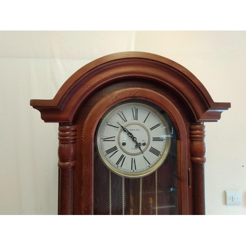 111 - Modern Wood Cased 31 Day Grandfather Clock by Wood & Sons. Requires Attention to Chime. 196cm High, ... 