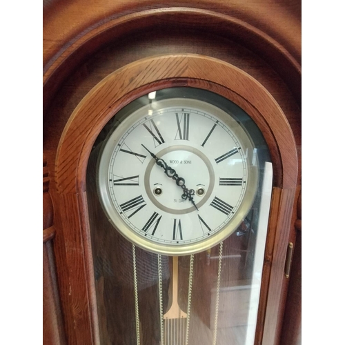 111 - Modern Wood Cased 31 Day Grandfather Clock by Wood & Sons. Requires Attention to Chime. 196cm High, ... 