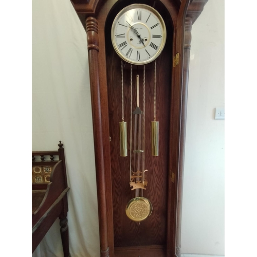 111 - Modern Wood Cased 31 Day Grandfather Clock by Wood & Sons. Requires Attention to Chime. 196cm High, ... 