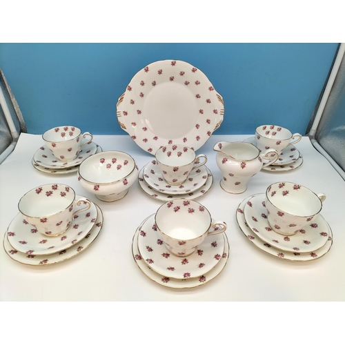 121 - Aynsley 21 Piece Tea Set in the 'Hathaway Rose' Pattern to include Trios (6), Milk Jug, Sugar Bowl a... 