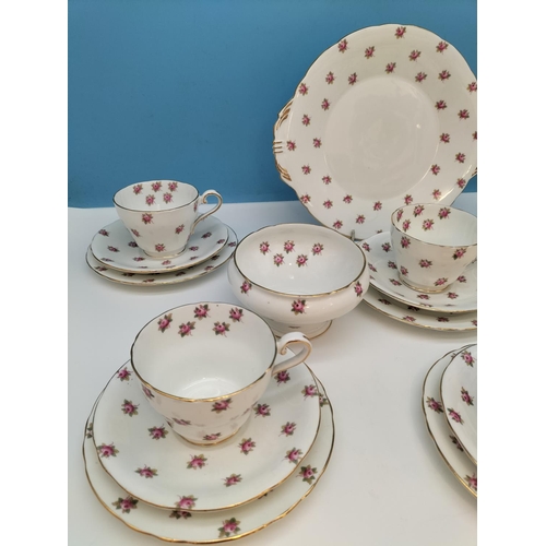 121 - Aynsley 21 Piece Tea Set in the 'Hathaway Rose' Pattern to include Trios (6), Milk Jug, Sugar Bowl a... 