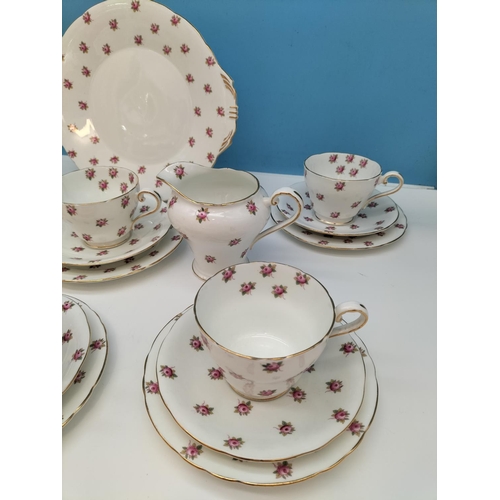 121 - Aynsley 21 Piece Tea Set in the 'Hathaway Rose' Pattern to include Trios (6), Milk Jug, Sugar Bowl a... 