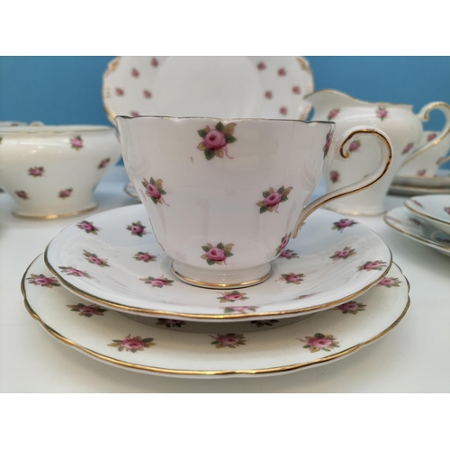 121 - Aynsley 21 Piece Tea Set in the 'Hathaway Rose' Pattern to include Trios (6), Milk Jug, Sugar Bowl a... 