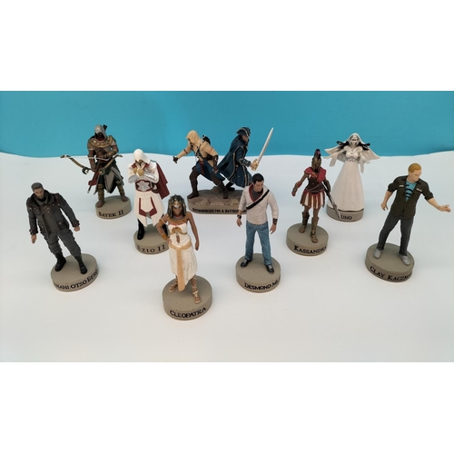 128 - Ubisoft Assassins Creed Figures (9) to include Juno, Cleopatra, Kassandra, etc. Some Damages. Approx... 