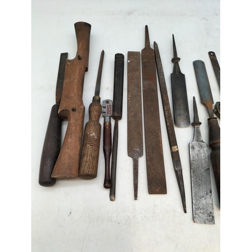 13 - Quantity of Vintage Chisels and Files to include Moulson Brothers, S.J.Addes, etc.