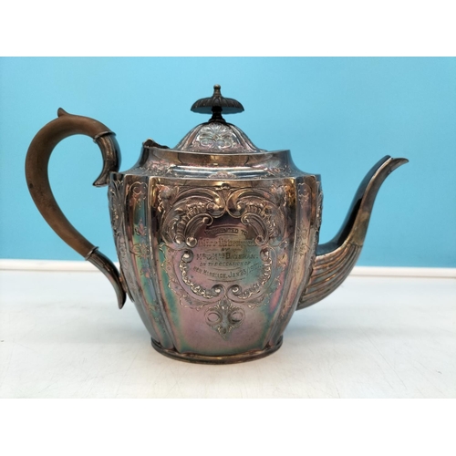 138 - Edwardian Copper Kettle plus Silver Plate Teapot with Inscription Dated 1907. Tallest 24cm.