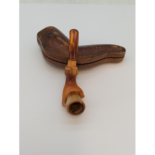 139 - Carved Meershaum Style Pipe in the Shape of a Hand. In Original Case. 10cm Long.