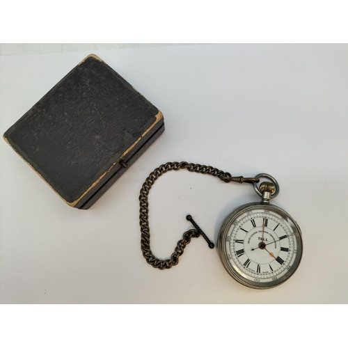 140 - Boxed Tell 'Best Centre Seconds Chronograph' Pocket Watch in White Metal Case. 55mm Diameter. Does R... 