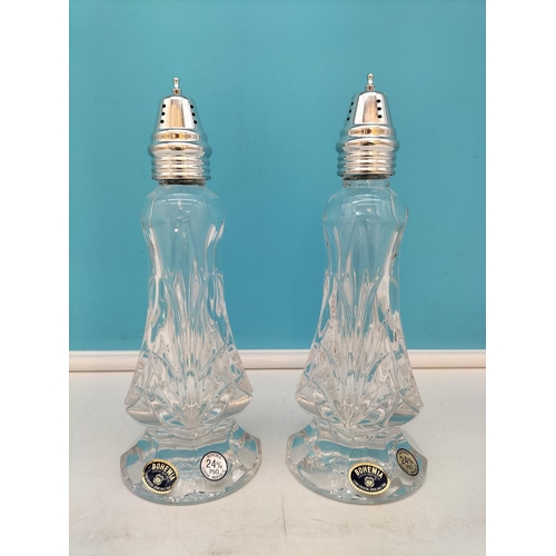 147 - Pair of Bohemia Crystal Large 19cm Salt and Pepper Shakers.