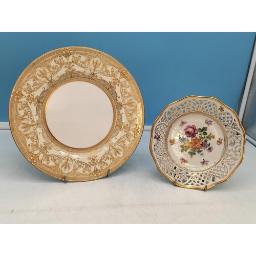 152 - Dresden Shumann Hand Painted Floral Decorated 18.5cm Cabinet Plate plus a Royal Worcester 'Harewood'... 