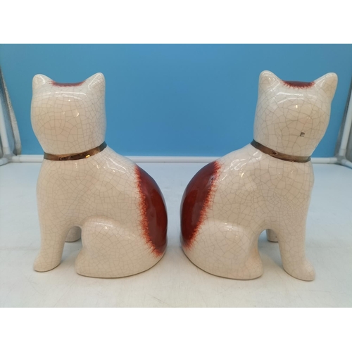 154 - Pair of William Kent Staffordshire Cats. 19cm Tall.