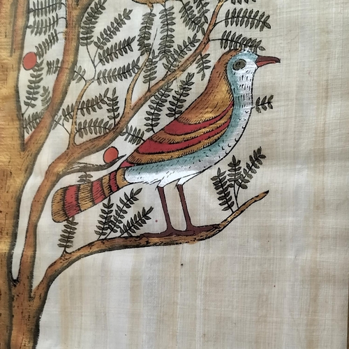 186 - Framed Egyptian Style Papyrus Painting of 'Birds Taking Berries from a Yew Tree'. 55cm x 45cm. Colle... 