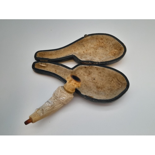 192 - Brass Pipe Holder with 2 x Unmarked Pipes plus a Meerschaum Style Pipe (A/F) in Case.