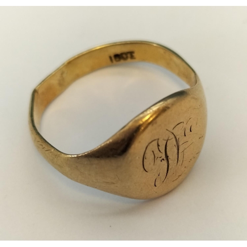 2 - 18ct Gold Signet Ring. Size P. 4.2 Grams.