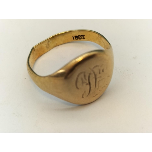 2 - 18ct Gold Signet Ring. Size P. 4.2 Grams.