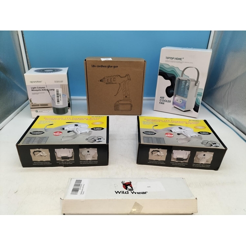 210 - All New in Box. Cordless Glue Gun, Mosquito Lamp, Air Cooler for a Smart Watch and 2 Pairs of Rechar... 