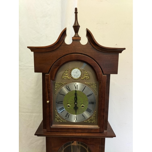 222 - Modern Grandmother Clock 'Tempus Fugit' by Wood & Sons. 178cm High, 45cm x 23cm. Chimes W/O Clock Re... 