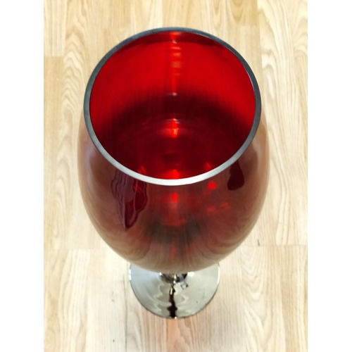 223 - Extra Large 60cm Oversized Silvered Cranberry Wine Glass. Collection Only.