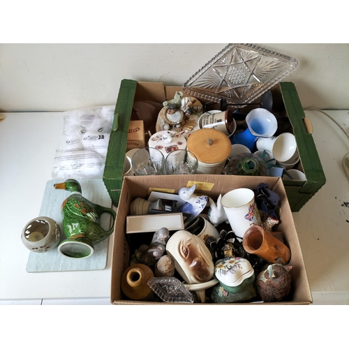 255 - 2 Boxes of Assorted Items to include Ceramic, Duck Pitcher, Blown Glass Vases, etc.