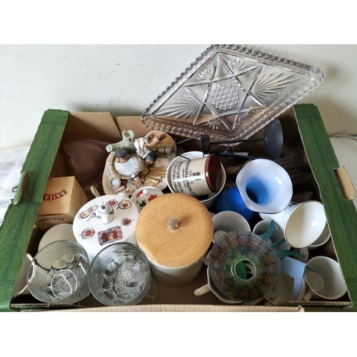 255 - 2 Boxes of Assorted Items to include Ceramic, Duck Pitcher, Blown Glass Vases, etc.