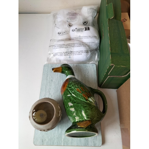 255 - 2 Boxes of Assorted Items to include Ceramic, Duck Pitcher, Blown Glass Vases, etc.