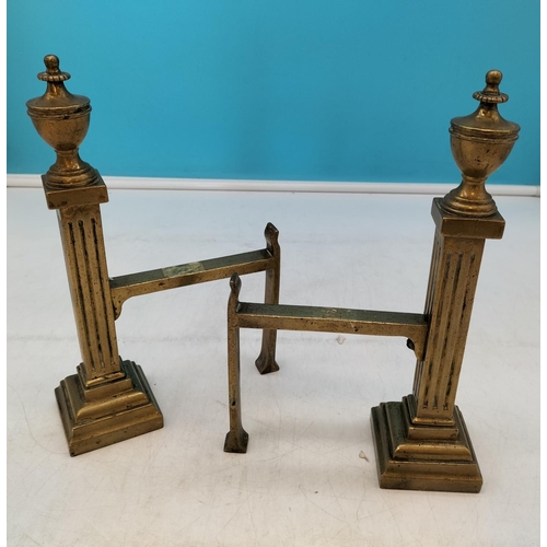 261 - Victorian Brass and Iron Three Step Column Fire Dogs. 24cm High x 16cm.