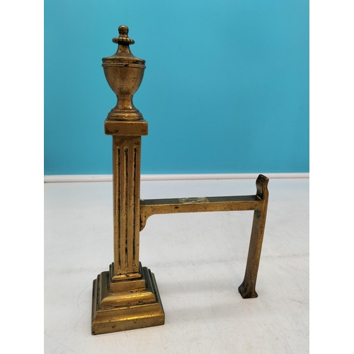 261 - Victorian Brass and Iron Three Step Column Fire Dogs. 24cm High x 16cm.