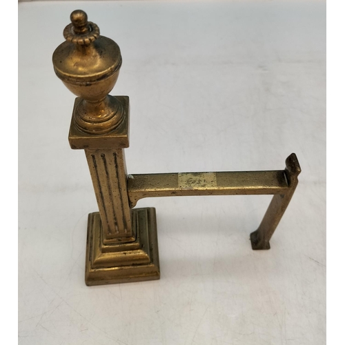 261 - Victorian Brass and Iron Three Step Column Fire Dogs. 24cm High x 16cm.