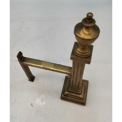 261 - Victorian Brass and Iron Three Step Column Fire Dogs. 24cm High x 16cm.